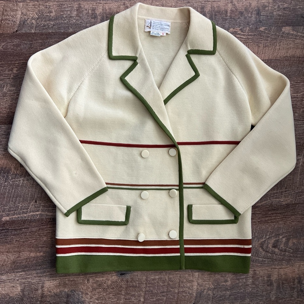 VTG Penney's Int Women's Wool Double Breasted‎ Sweater Size 14 60s 70s Classic